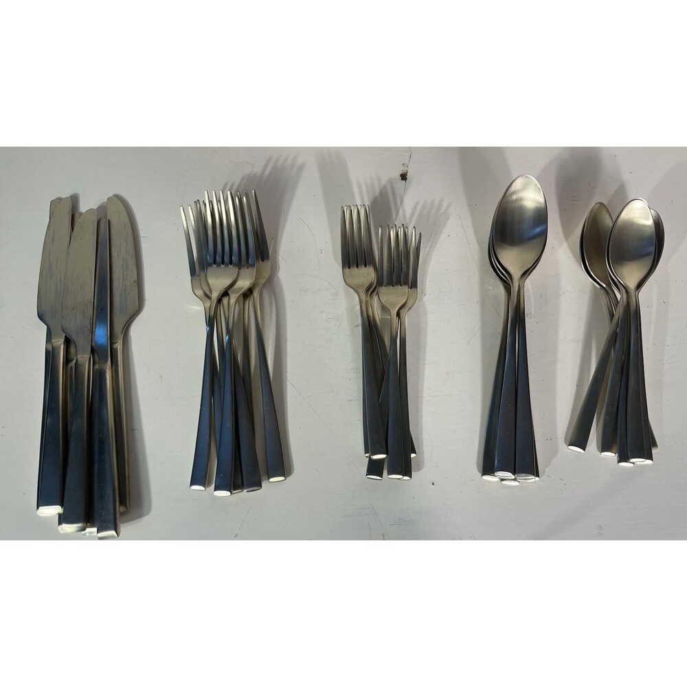 Cambridge Satin Stainless Flatware Lot 35 Pcs Spoons Forks Knives Modern Gold